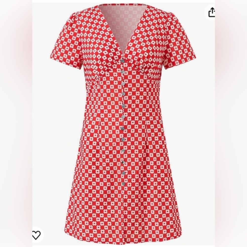 NWT XXS - XS Red and white V-neck short sleeve great summer dress.